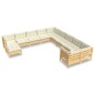 vidaXL Muebles de jardín 11 piezas y cojines madera de pino crema
