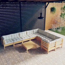 vidaXL Muebles de jardín 10 piezas y cojines madera de pino crema