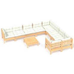 vidaXL Muebles de jardín 10 piezas y cojines madera de pino crema
