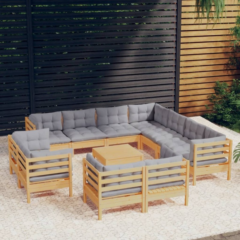 vidaXL Juego de muebles de jardín 12 pzas y cojines madera maciza pino vidaXL Juego de muebles de jardín 12 pzas y cojines madera maciza pino