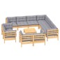 vidaXL Juego de muebles de jardín 12 pzas y cojines madera maciza pino vidaXL Juego de muebles de jardín 12 pzas y cojines madera maciza pino