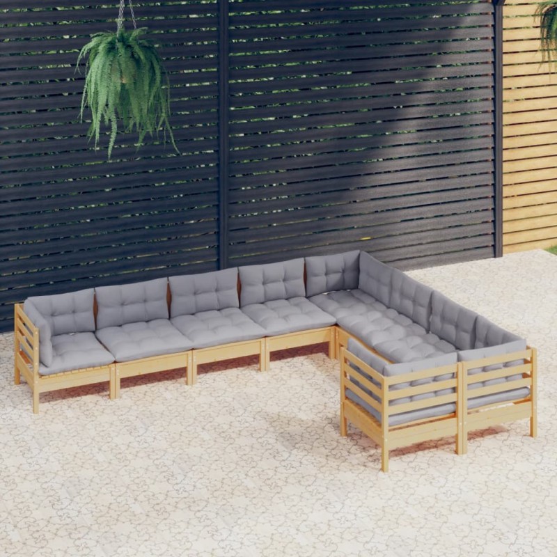 vidaXL Juego de muebles de jardín 9 pzas y cojines madera de pino vidaXL Juego de muebles de jardín 9 pzas y cojines madera de pino