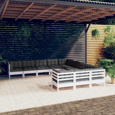 vidaXL Muebles de jardín 11 pzas y cojines blanco madera de pino