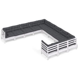 vidaXL Muebles de jardín 11 pzas y cojines blanco madera de pino