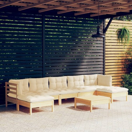 vidaXL Muebles de jardín 8 piezas cojines madera de pino color crema