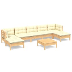 vidaXL Muebles de jardín 8 piezas cojines madera de pino color crema