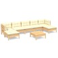 vidaXL Muebles de jardín 8 piezas cojines madera de pino color crema