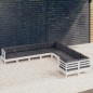 vidaXL Muebles de jardín 10 pzas y cojines blanco madera de pino