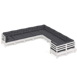 vidaXL Muebles de jardín 10 pzas y cojines blanco madera de pino