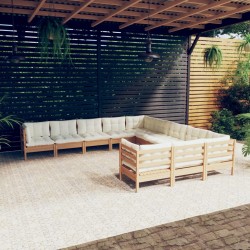 vidaXL Muebles de jardín 11 pzas y cojines madera de pino marrón miel