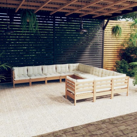 vidaXL Muebles de jardín 11 pzas y cojines madera de pino marrón miel