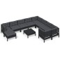 vidaXL Muebles de jardín 11 pzas con cojines negro madera de pino vidaXL Muebles de jardín 11 pzas con cojines negro madera de pino