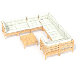 vidaXL Muebles de jardín 9 piezas y cojines madera de pino crema