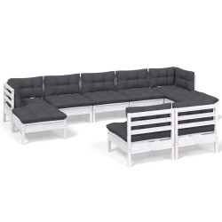 vidaXL Muebles de jardín 9 pzas con cojines blanco madera de pino