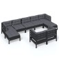 vidaXL Muebles de jardín 9 pzas y cojines negro madera maciza de pino vidaXL Muebles de jardín 9 pzas y cojines negro madera maciza de pino