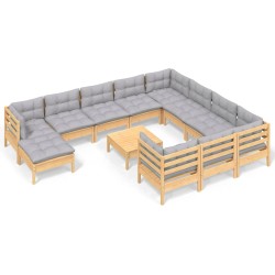 vidaXL Juego de muebles de jardín 12 pzas y cojines madera de pino