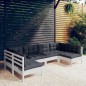 vidaXL Muebles de jardín 6 pzas y cojines blanco madera maciza de pino vidaXL Muebles de jardín 6 pzas y cojines blanco madera maciza de pino