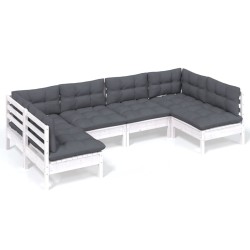 vidaXL Muebles de jardín 6 pzas y cojines blanco madera maciza de pino