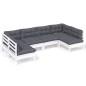 vidaXL Muebles de jardín 6 pzas y cojines blanco madera maciza de pino vidaXL Muebles de jardín 6 pzas y cojines blanco madera maciza de pino