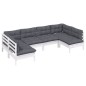 vidaXL Muebles de jardín 6 pzas y cojines blanco madera maciza de pino vidaXL Muebles de jardín 6 pzas y cojines blanco madera maciza de pino