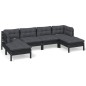 vidaXL Muebles de jardín 6 pzas con cojines negro madera de pino