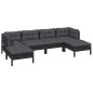 vidaXL Muebles de jardín 6 pzas con cojines negro madera de pino