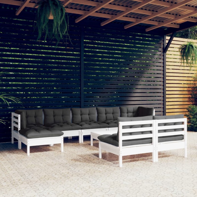 vidaXL Muebles de jardín 10 pzas con cojines blanco madera de pino vidaXL Muebles de jardín 10 pzas con cojines blanco madera de pino