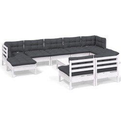 vidaXL Muebles de jardín 10 pzas con cojines blanco madera de pino