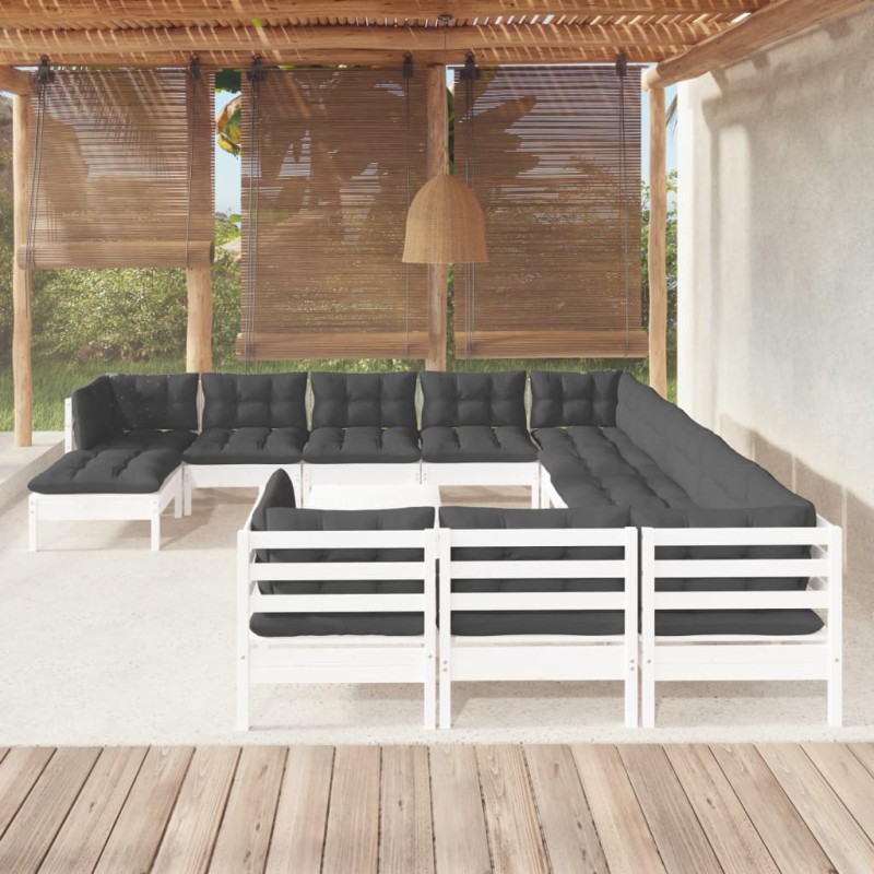 vidaXL Muebles de jardín 13 pzas con cojines blanco madera de pino vidaXL Muebles de jardín 13 pzas con cojines blanco madera de pino