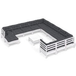 vidaXL Muebles de jardín 13 pzas con cojines blanco madera de pino
