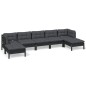vidaXL Muebles de jardín 7 pzas con cojines negro madera de pino