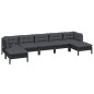 vidaXL Muebles de jardín 7 pzas con cojines negro madera de pino