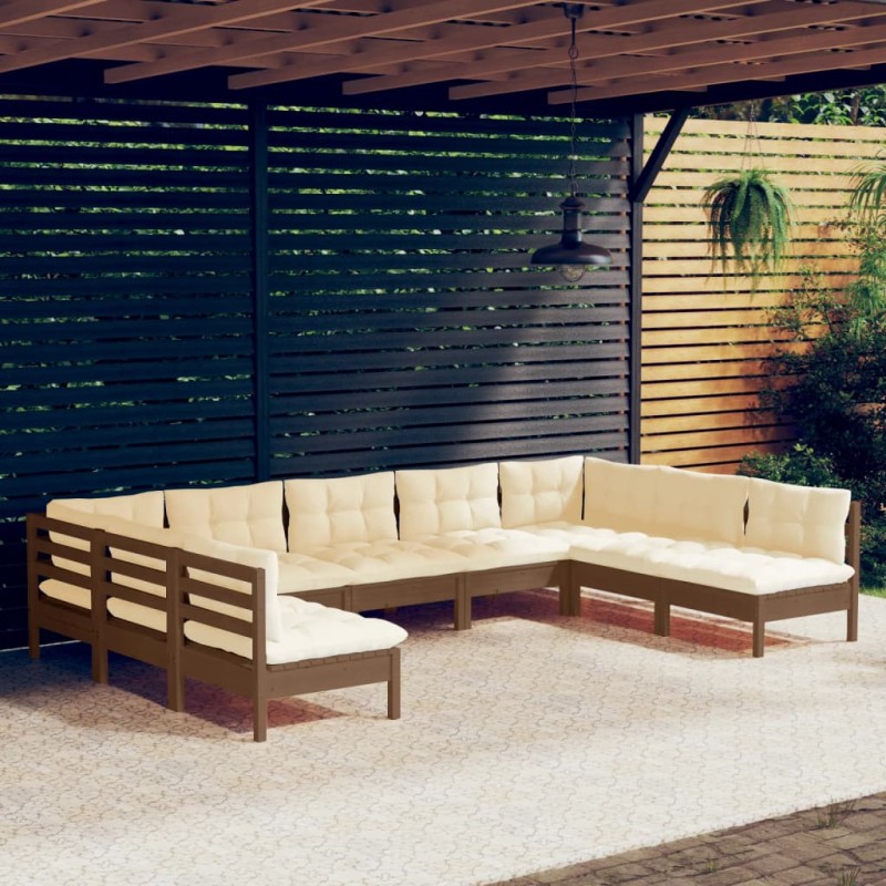 vidaXL Muebles de jardín 9 pzas y cojines madera de pino marrón miel vidaXL Muebles de jardín 9 pzas y cojines madera de pino marrón miel