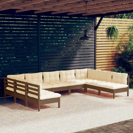vidaXL Muebles de jardín 9  pzas y cojines madera de pino marrón miel