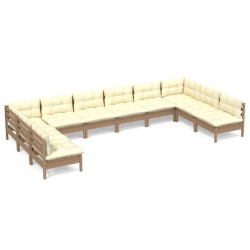 vidaXL Muebles de jardín 10 pzas y cojines madera de pino marrón miel