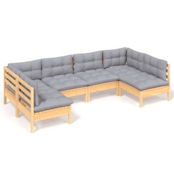 vidaXL Juego de muebles de jardín 6 pzas y cojines madera maciza pino