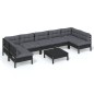 vidaXL Muebles de jardín 8 pzas con cojines negro madera maciza pino vidaXL Muebles de jardín 8 pzas con cojines negro madera maciza pino