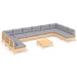 vidaXL Juego de muebles de jardín 11 pzas y cojines madera maciza pino vidaXL Juego de muebles de jardín 11 pzas y cojines madera maciza pino
