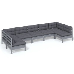 vidaXL Muebles de jardín 7 pzas y cojines gris madera maciza de pino