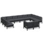 vidaXL Muebles de jardín 12 pzas y cojines negro madera maciza de pino vidaXL Muebles de jardín 12 pzas y cojines negro madera maciza de pino