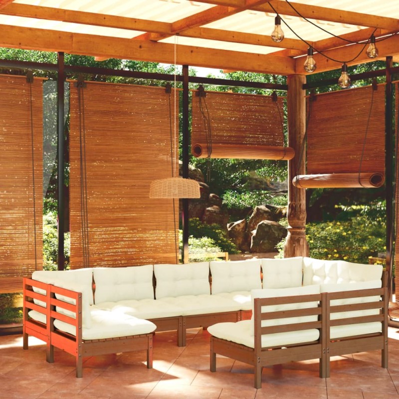 vidaXL Muebles de jardín 9 pzas y cojines madera de pino marrón miel vidaXL Muebles de jardín 9 pzas y cojines madera de pino marrón miel
