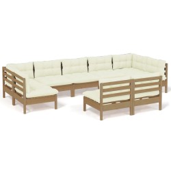 vidaXL Muebles de jardín 9  pzas y cojines madera de pino marrón miel