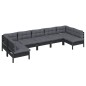 vidaXL Muebles de jardín 7 pzas y cojines negro madera maciza de pino vidaXL Muebles de jardín 7 pzas y cojines negro madera maciza de pino