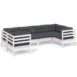 vidaXL Muebles de jardín 6 pzas con cojines blanco madera de pino