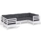 vidaXL Muebles de jardín 6 pzas con cojines blanco madera de pino