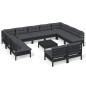 vidaXL Muebles de jardín 12 pzas y cojines negro madera maciza de pino vidaXL Muebles de jardín 12 pzas y cojines negro madera maciza de pino
