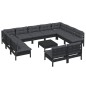 vidaXL Muebles de jardín 12 pzas y cojines negro madera maciza de pino vidaXL Muebles de jardín 12 pzas y cojines negro madera maciza de pino