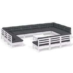 vidaXL Muebles de jardín 14 pzas y cojines blanco madera maciza pino
