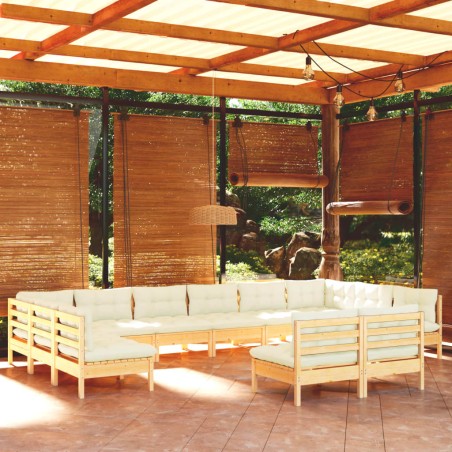 vidaXL Muebles de jardín 12 piezas y cojines madera maciza de pino