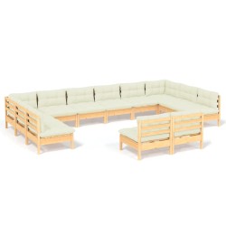vidaXL Muebles de jardín 12 piezas y cojines madera maciza de pino